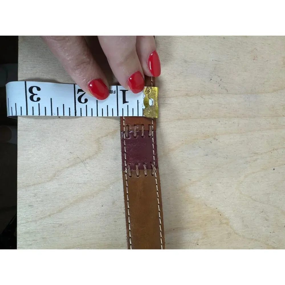 VTG Fossil Womens Belt Leather Brown Patchwork Boho Y2K 90s Medium 32-34” Brass